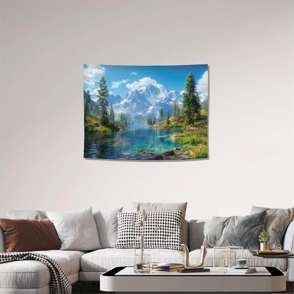 High Definition Scenic Alpine Mountain Lake Mural Wallpaper Decoration for Living Room Nature Forest Landscape Wall Art Decor