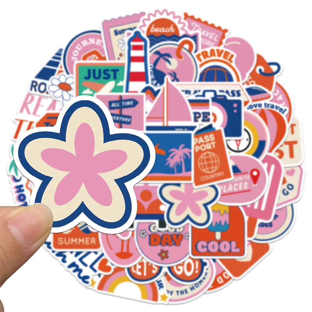 

10/30/50pcs Cute Pink Travel Series Stickers INS American Style Cartoon Decals Laptop Phone Guitar Car Graffiti Sticker Toy Gift