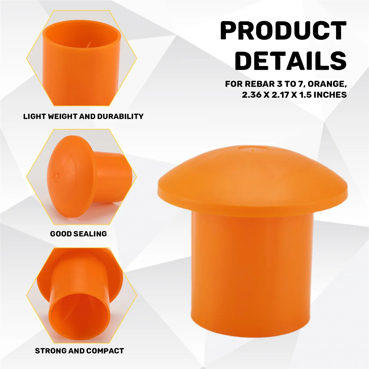 B24B 100 Uds tapa de barras de refuerzo de setas tapas de seguridad de barras de refuerzo de setas de plástico para barras de refuerzo de 3 a 7, Color naranja, 2,36x2,17x1,5 pulgadas