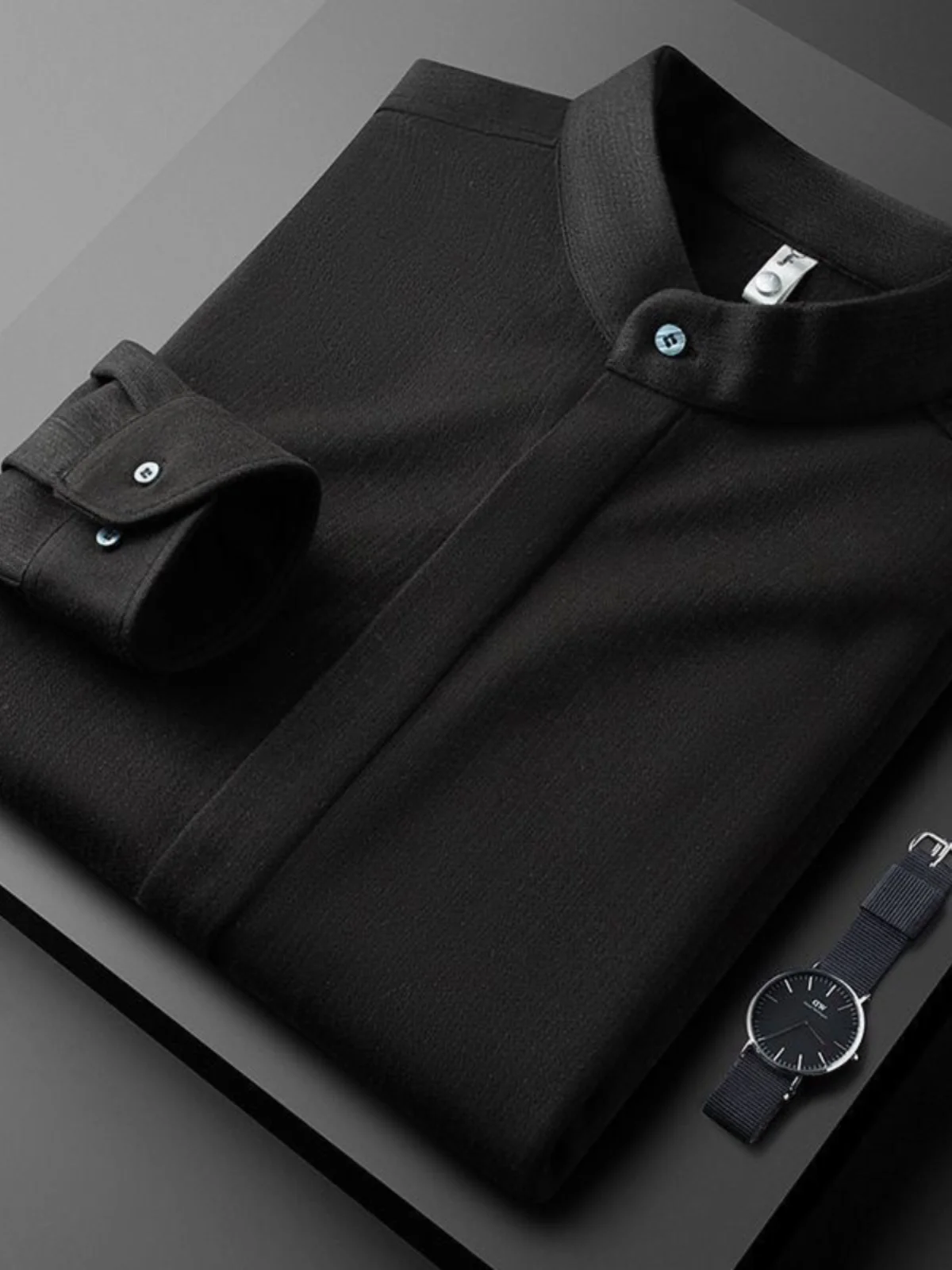 

Мужская приталенная рубашка с длинным рукавом из термошерстяной ткани, повседневная, с воротником-стойкой, для ношения под одеждой, осенний сезон, модный тренд