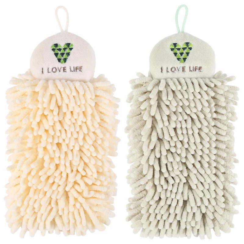 2Pcs Kitchen Hanging Towels Set Chenille Hand Face Wipe Towels Bathroom Washcloths