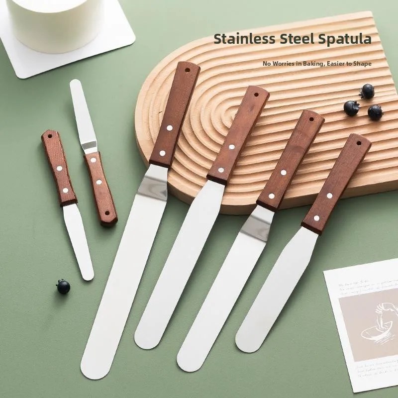 

Инструмент для разглаживания теста из нержавеющей стали, 6, 8, 0 дюймов, с деревянной изогнутой ручкой, нож для торта, кухонные принадлежности для выпечки