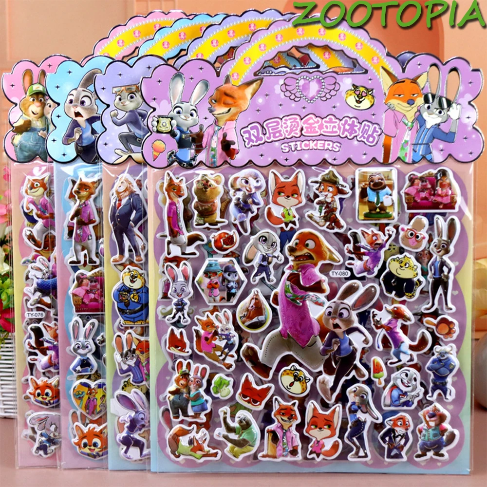 Zootopia Adesivi in rilievo 3D Kawaii - 6 sacchetti di decalcomanie in lamina d'oro a doppio strato, regalo di decorazioni per scrapbooking per diario fai da te per i fan