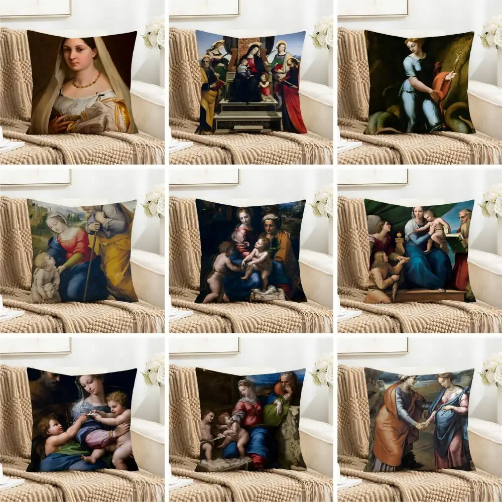 Capa de Almofada Moderna e Mestrosa R-Raffaello Santi em Linho Sintético Lavável para Uso Diário em Sofá, Decoração Leve para Casa e Quarto