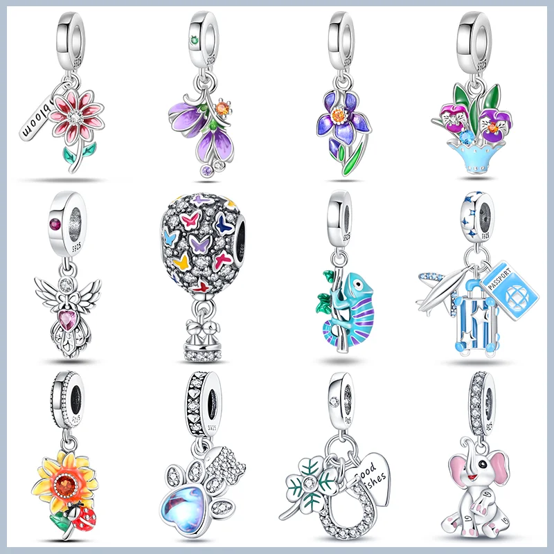 

925 Sterling Silver Fashion Cat Claw Clover Maple Leaf Sunflower Charms Beads For 3mm Bracelet DIY Fine Jewelry Gift Making