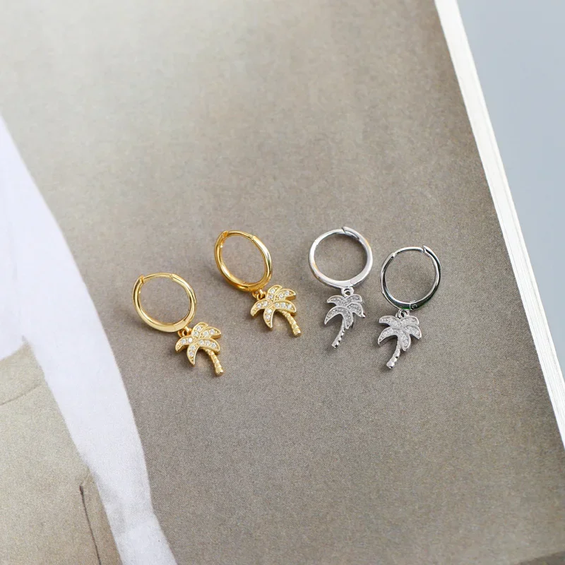 Silver Color Drop Earring Women Jewelry Gold Plated Palm Tree Clip Circle Round Ear Ring Boucle Doreille Femme Earring