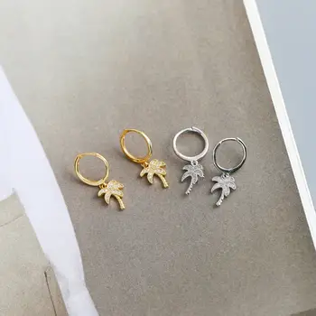 Orecchini pendenti color argento da donna, placcati in oro, con clip a forma di palma, cerchio, orecchini rotondi, orecchini pendenti da donna 10 best sales orecchini ad albero - №5