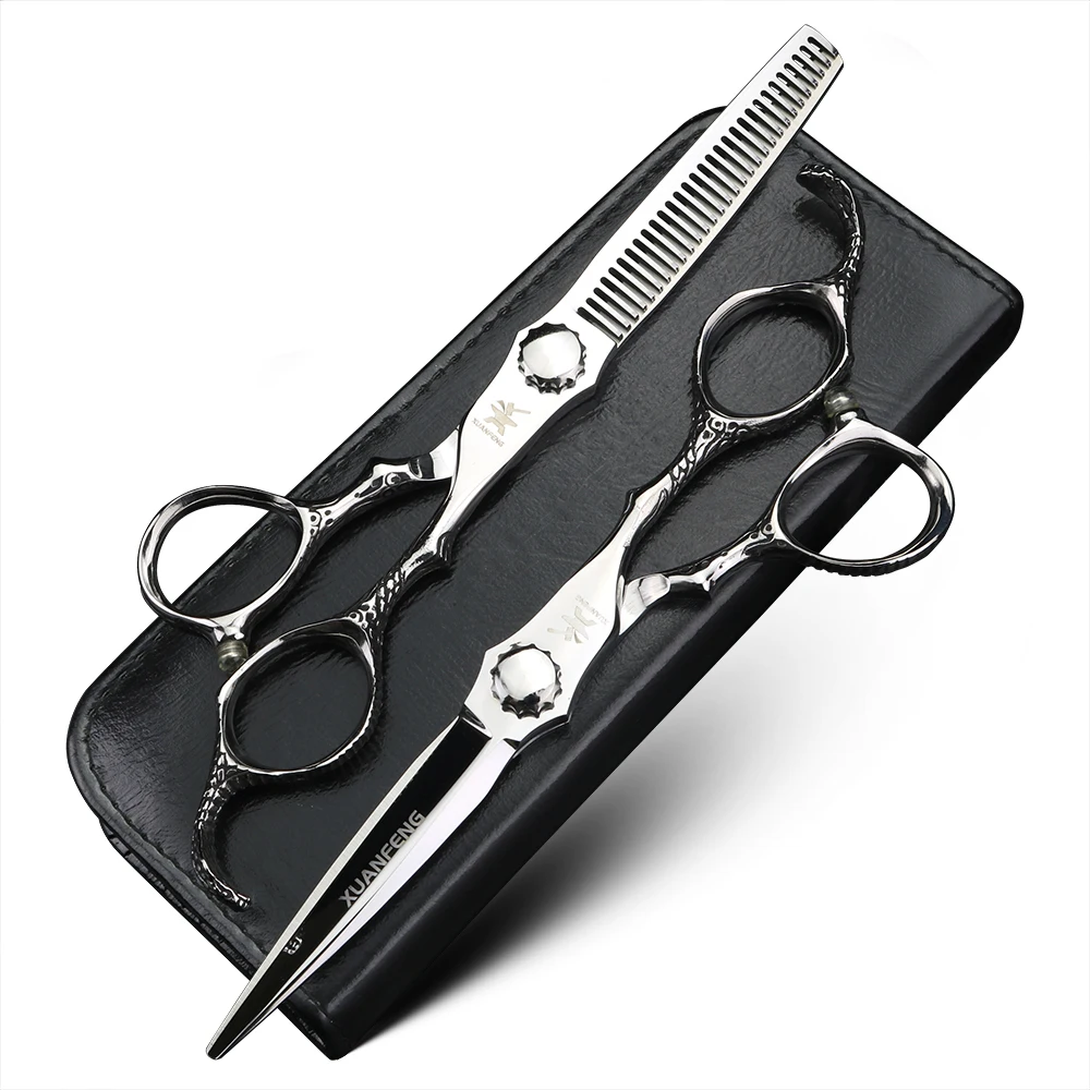 

XUANFENG 6-inch silver cobra handle hair scissors, barber cutting scissors, and thinning scissors made of 440C steel