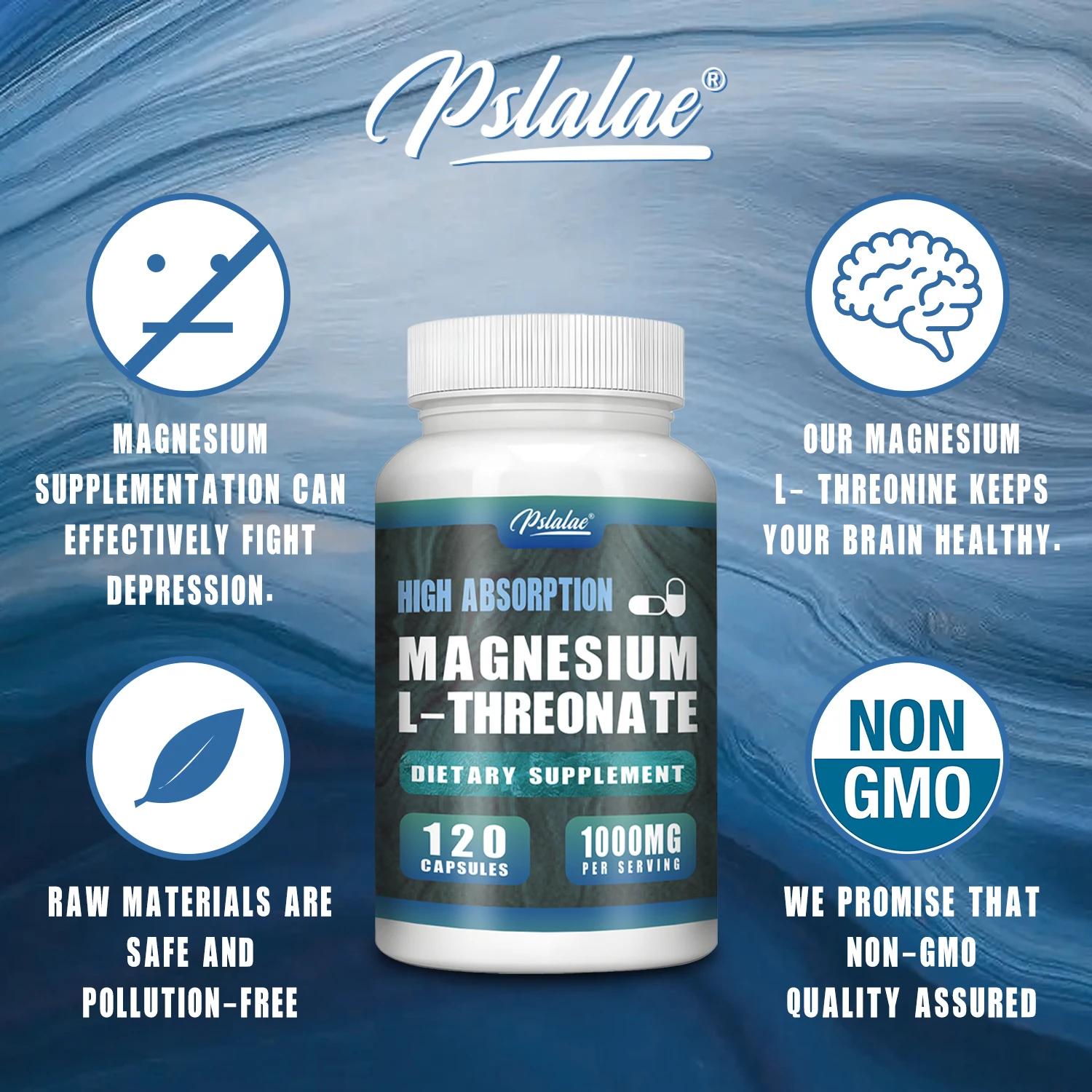 Magnesium L-Threonate - Supports Focus, Memory & Learning Brain Health, Boosts Nerve Energy, Sleep Support