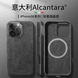 Italy Magnetic Genuine Suede Leather Case for iPhone 16 15 14 13 Pro Max with Magsafe (Same Materia Leather as Super Car)