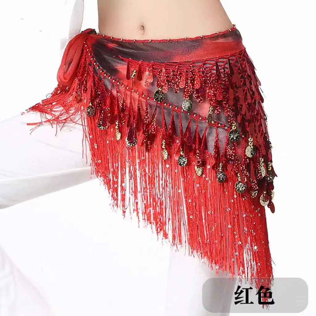 Sciarpa triangolare con paillettes per danza del ventre Sciarpa in vita con nappe Pratica Sciarpa sui fianchi Sciarpa triangolare sfumata Performance di danza indiana