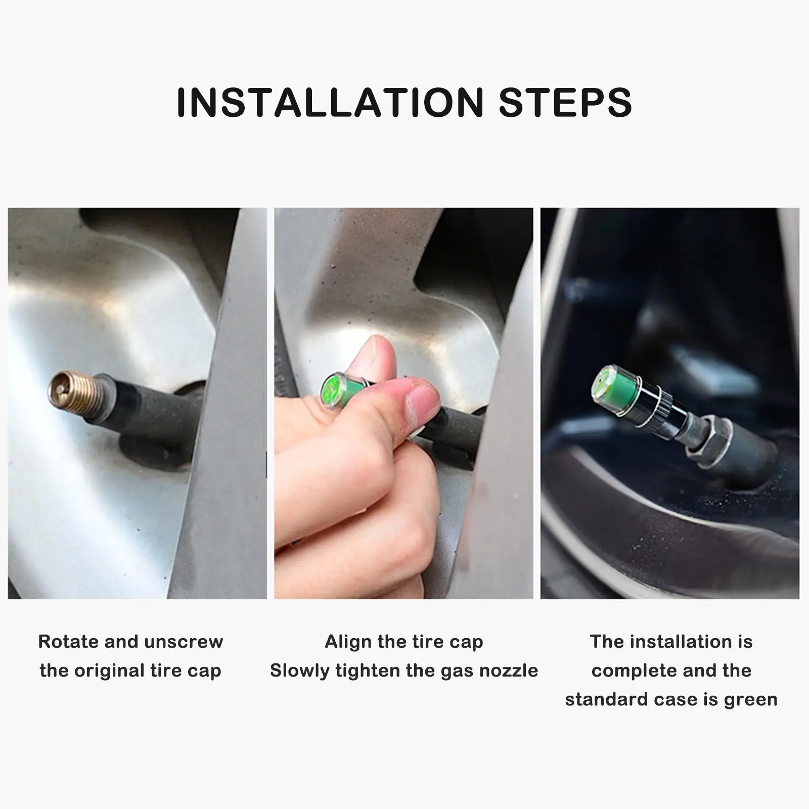 4PCS Car Tire Pressure Monitor Valve Stem Caps 36PSI, Universal Tire Pressure Sensor Indicator 3 Color Eye Alert Easy to Read view 6