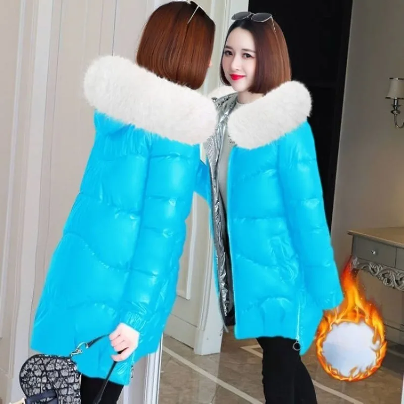 Gepolsterte Jacke Damen Trend Winter Warm Dicker Mantel Neue Baumwolle gepolsterte Kleidung Mittellang Großer Pelzkragen Lässige Brotekleidung