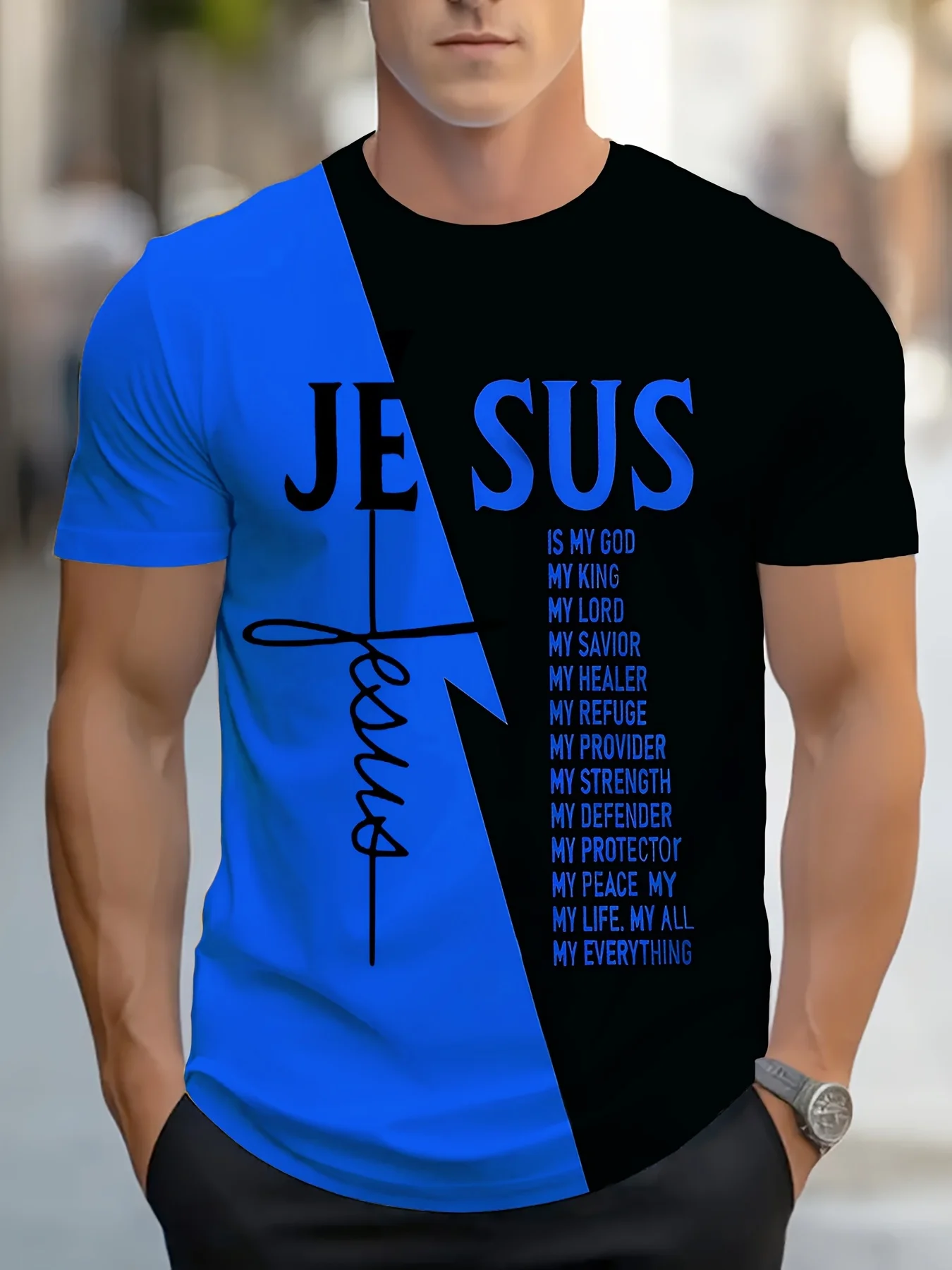 Herren-T-Shirt im christlichen Stil mit Rundhalsausschnitt und Textdesign, lässiges Sport-Top, bequem und einfach, kurzärmelig für alle Jahreszeiten – Detail 9
