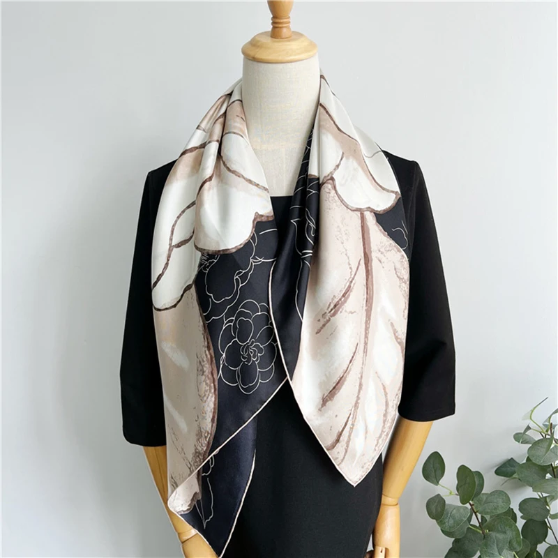 88×88cm 14MM 100% Mulberry Silk Twill Scarf For Women Luxury Brand Square Size  Breathable Digital Print Shawls In Spring Autumn