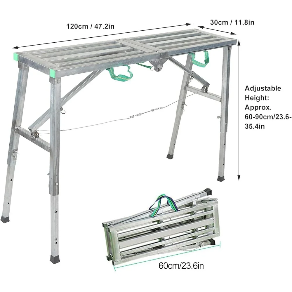 Adjustable Folding Work Platform Ladder Aluminum Scaffolding Step Ladder Max Load 200KG Portable Durable Bench Working