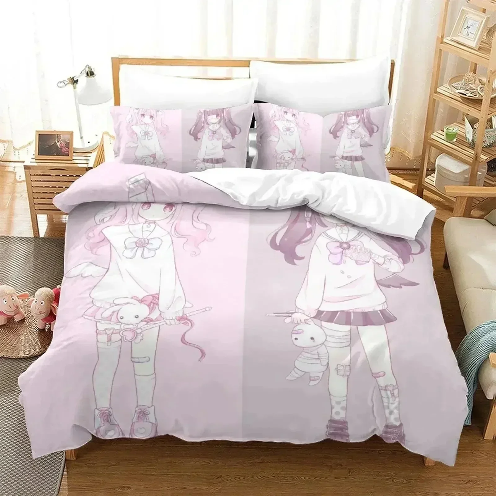 Anime Aesthetic Girl Art Strawberry Bedding Set Duvet Cover Bed Set Quilt Cover Pillowcase Comforter king Queen Size Boys Adult0