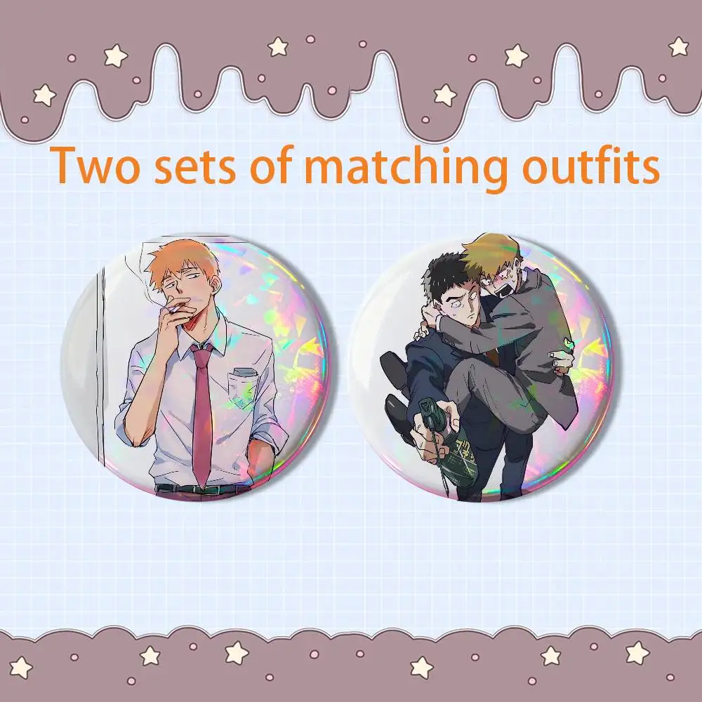 Katsuya and Arataka Reigen Mob Psycho 100 2 piece set Badges On Backpack Jacket Cartoon Round Brooches Acrylic Button Pins