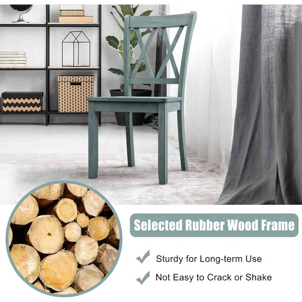 طقم كراسي طعام مكون من 4 قطع على طراز المزرعة، هيكل متين من الخشب المطاطي، يدعم ما يصل إلى 400 رطل، مثالي للمطبخ وتناول الطعام