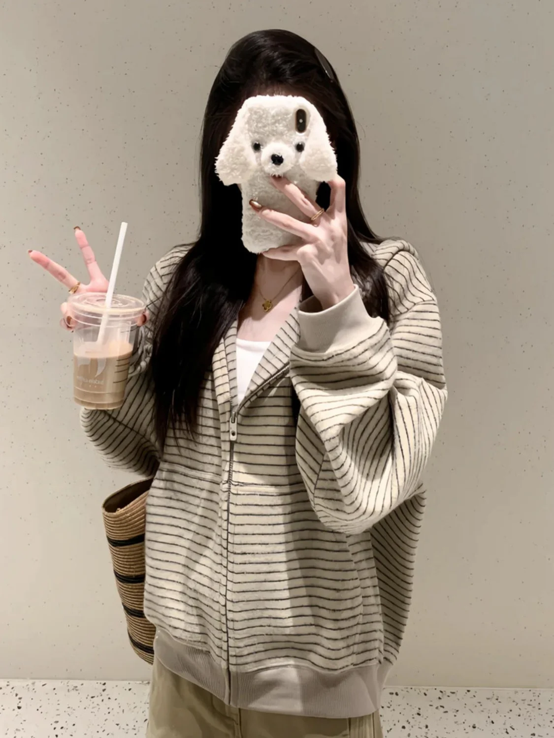 Women's Sporty Striped Color Block Sweatshirt Loose Fit Casual Cardigan Outerwear Slimming Effect Autumn New Arrival