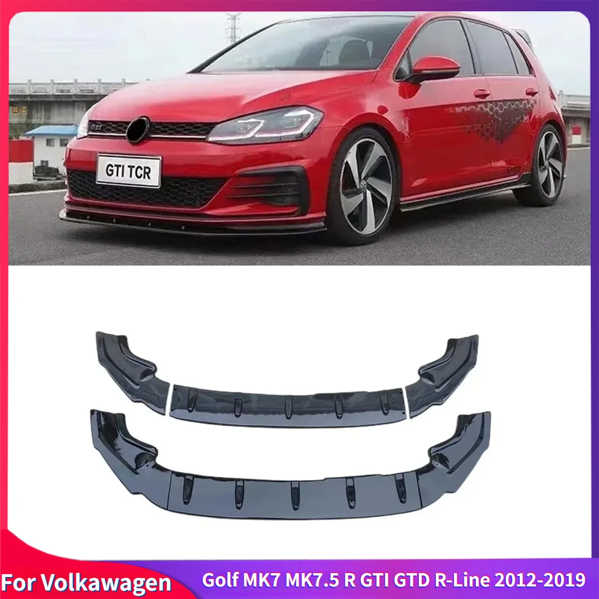 CS Style Front Bumper Splitter For Volkawagen Golf MK7 MK7.5 R GTI GTD R-Line 2012-2019 Lip Spoiler Diffuser Bodykit Accessories