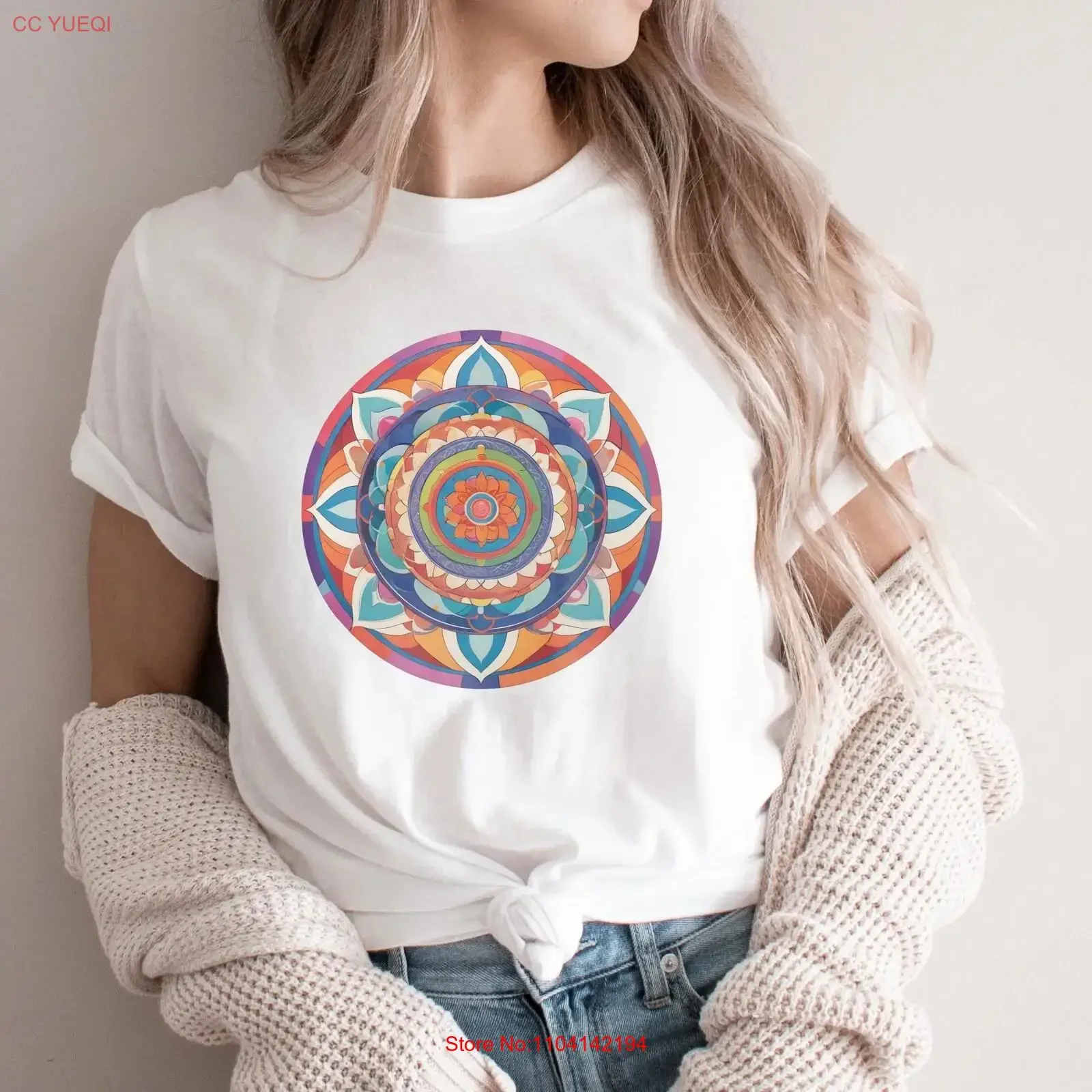 Mandala Art T Shirt Colorful Sacred Geometry Boho Style Spiritual Idea Artistic Unique Yoga Inspired vintage Washed Comfortable