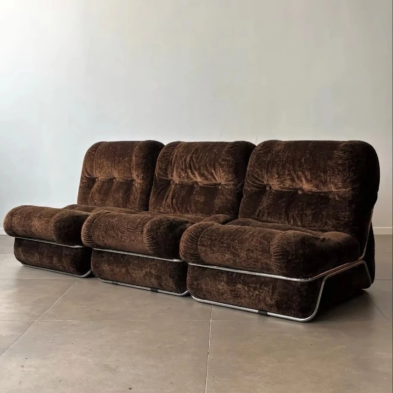 Artistic Deep Brown Chrome Tube Sofa Industrial Style Modular Sofa Chair