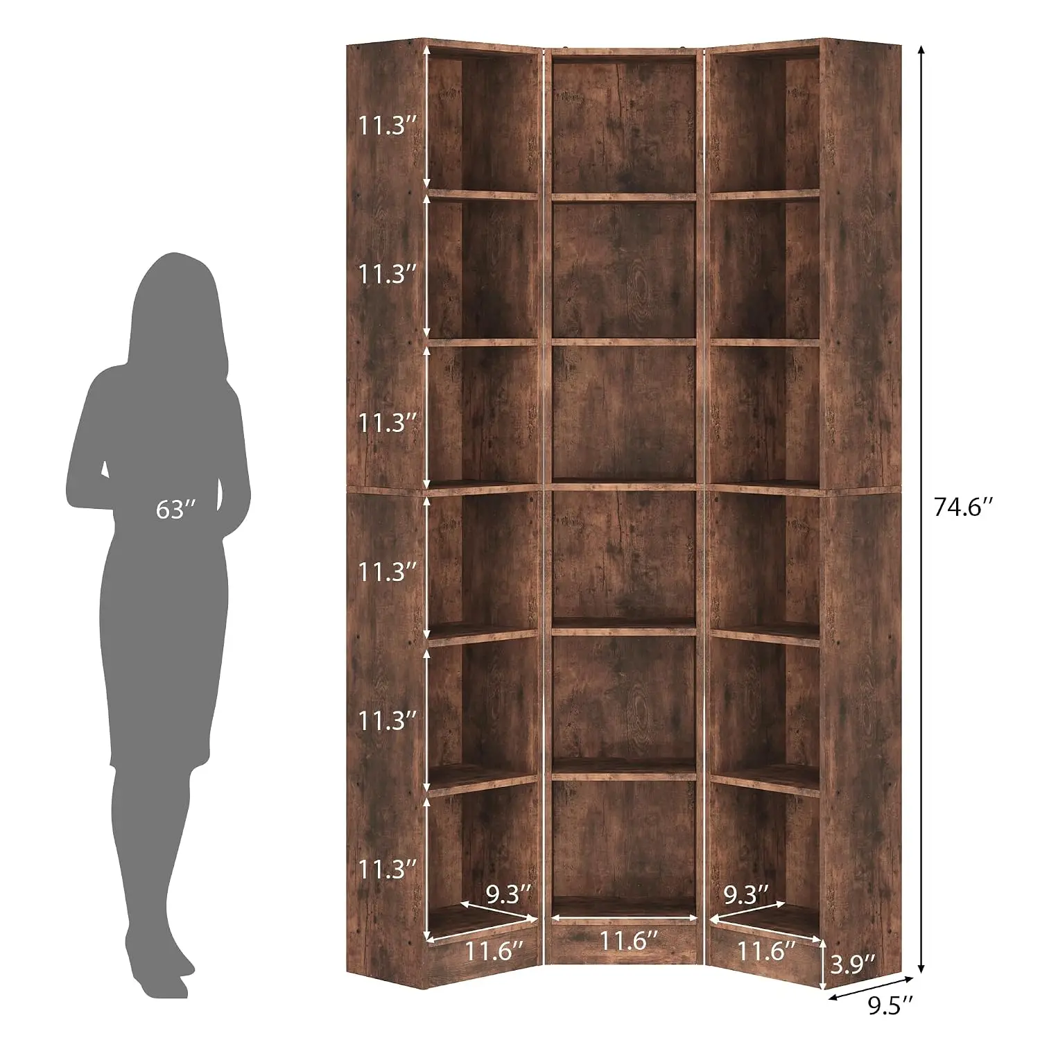 6-Tier Corner Book Shelf, 3-in-1 Tall Open Cube Storage Organizer, Home Office Living Room Display Stand, Customized