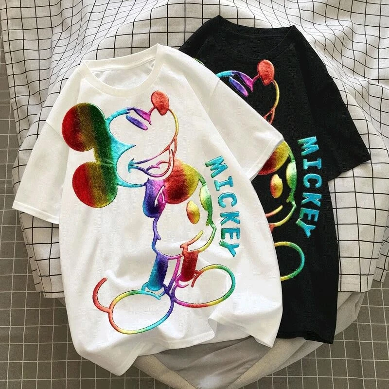 

Potdemiel Children's and Adult Cartoon Mickey T-shirt Casual T-shirt Summer top Harajuku short-sleeved white T-shirt