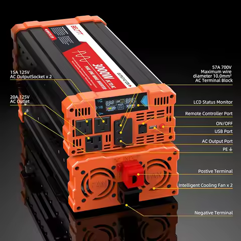 3000W Pure Sine Wave Inverter 12V DC To 120V AC For RV, Truck, Off-Grid, Home, Solar Car Power Inverter With Dual AC,,customizab