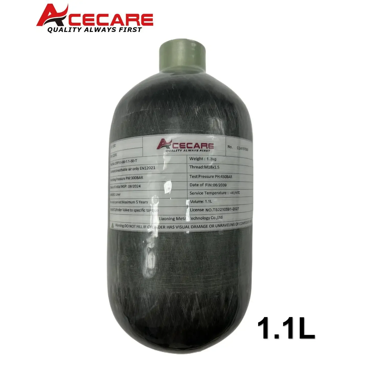 ACECARE 탄소 섬유 실린더 고압 실린더, 필스테이션 조절 밸브 포함, 스쿠버 다이빙 M18 * 1.5, 300Bar, 4500psi, 1.1L