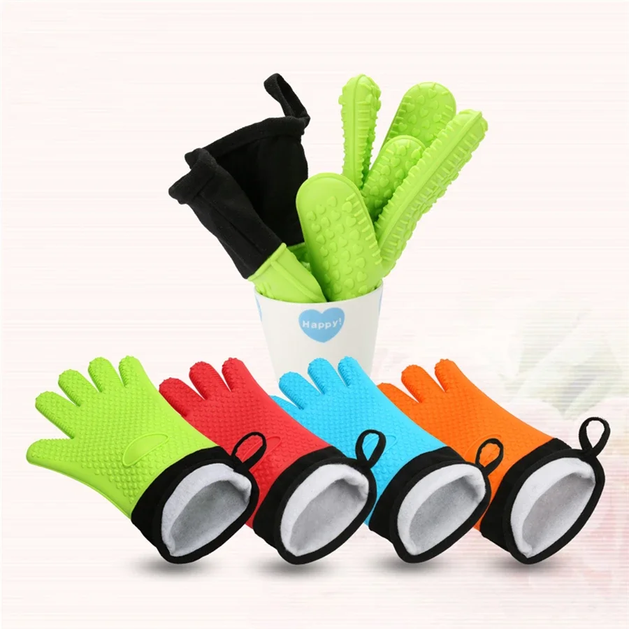 Heat-resistant Cooking Gloves Silicone Barbecue grill gloves, waterproof barbecue kitchen baking oven mitt, wholesale, 6 pieces