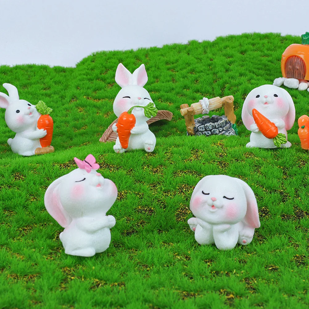 

12pcs Rabbit Carrot Ornaments Miniature Resin Decorations Easter Figurines Flowerpot Landscaping Bunny Plants