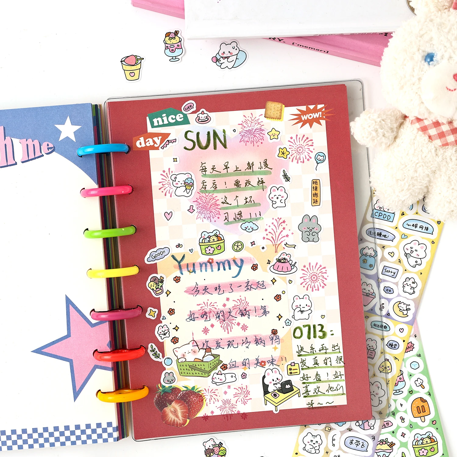 1 Roll Cute Rabbit Daily Theme Tape for DIY Journal, Photo Frame Collage Material, Scrapbook, Phone Case Decoration