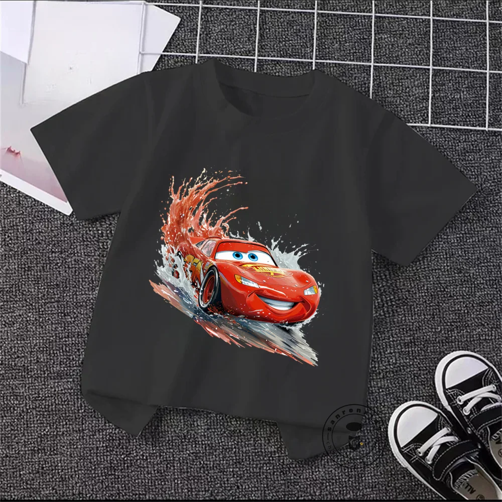 Popular Disney Cars Summer Tees Trendy Racing Graphic Prints on Soft T-Shirts Perfect forActive Kids in Solid Colors Loose Style