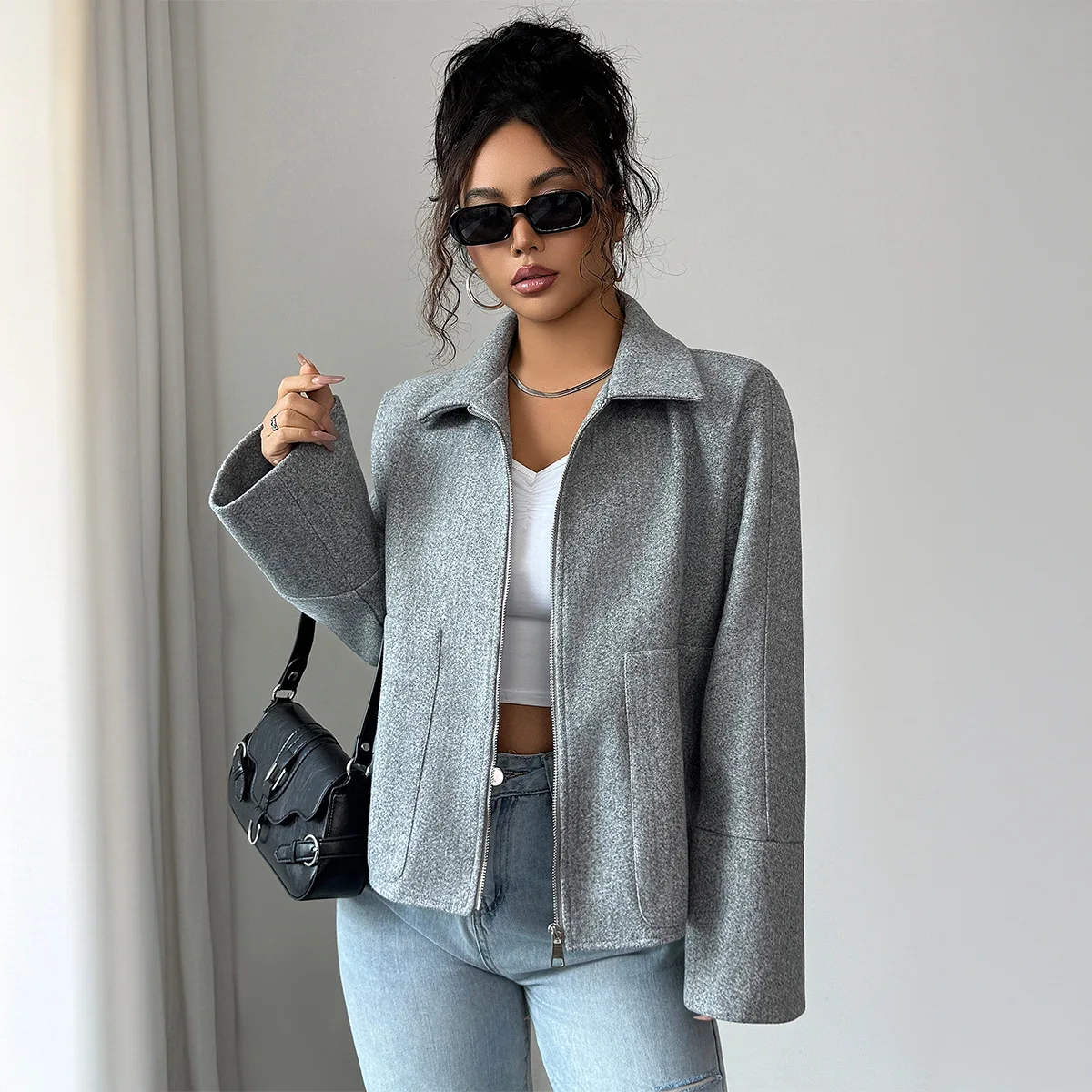 Elegant High-end Zipper Collar Long Sleeve Jacket Women's Clothing 2026 Fall/winter Women's Casual Dresses Prom Robe Femme