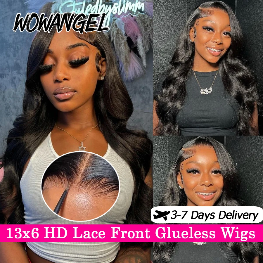 WowAngel 250% Pre Everything 13x6 HD Lace Front Wigs Body Wave Glueless Human Hair Wigs Skins Melted Brazilian Hair For Women