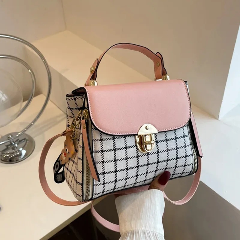 Women's Plaid Patterned PU Leather Crossbody Bag - Stylish & Buckle Decor Flap Purse