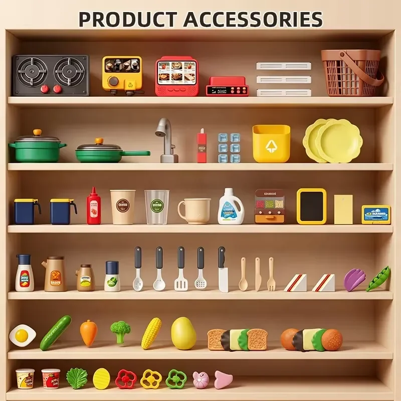 90cm Large Pretend Play Kitchen Set for Kids with Lights Sounds Sink Toy Food Accessories Educational Role Play Gift view 5
