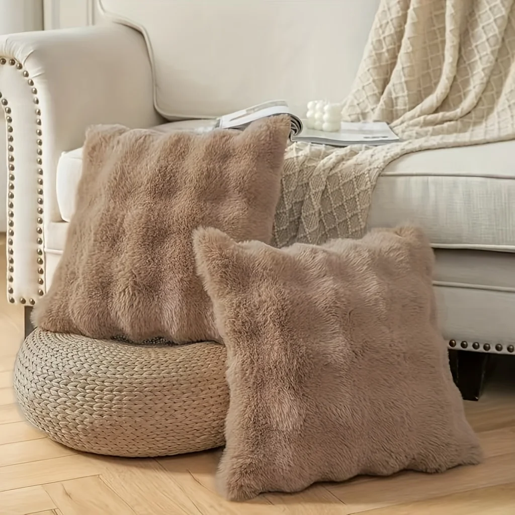 2er-Pack dekorative Plüschkissenbezüge, moderner minimalistischer Stil, geeignet für Sofas, Schlafzimmer und Autoinnenräume – Detail 13