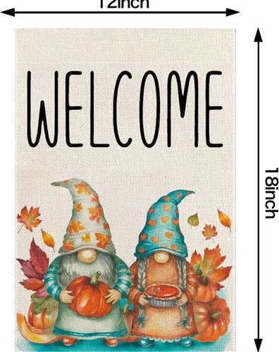 Thanksgiving Hello Fall Garden Flags for Outside,12x18 Inch Double Sided, Gnomes RRI