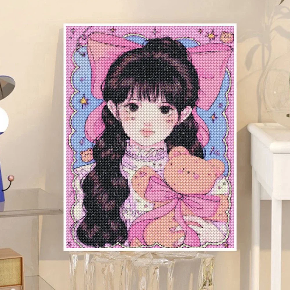 5D DIY Diamond Painting Cartoon Girl Full Round Diamond Mosaic Embroidery Anime Character Cross Stitch Set Home Decoration Gift
