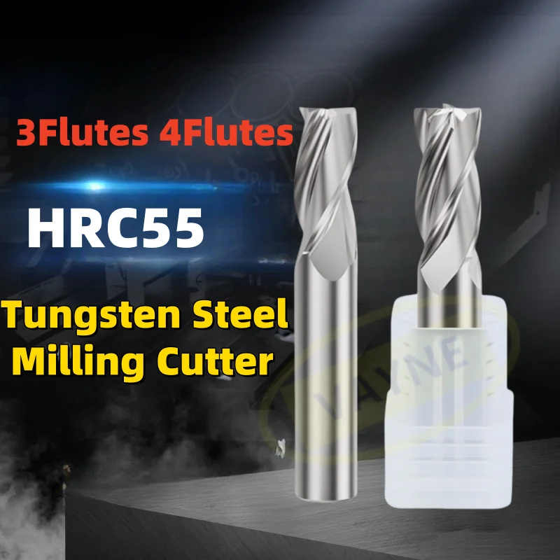 

1PCS 1-20mm 3 4 Flute HRC55 Aluminium Copper CNC Machine Tools Router HSS Tungsten Steel Bit Milling Cutter End Mill Metal