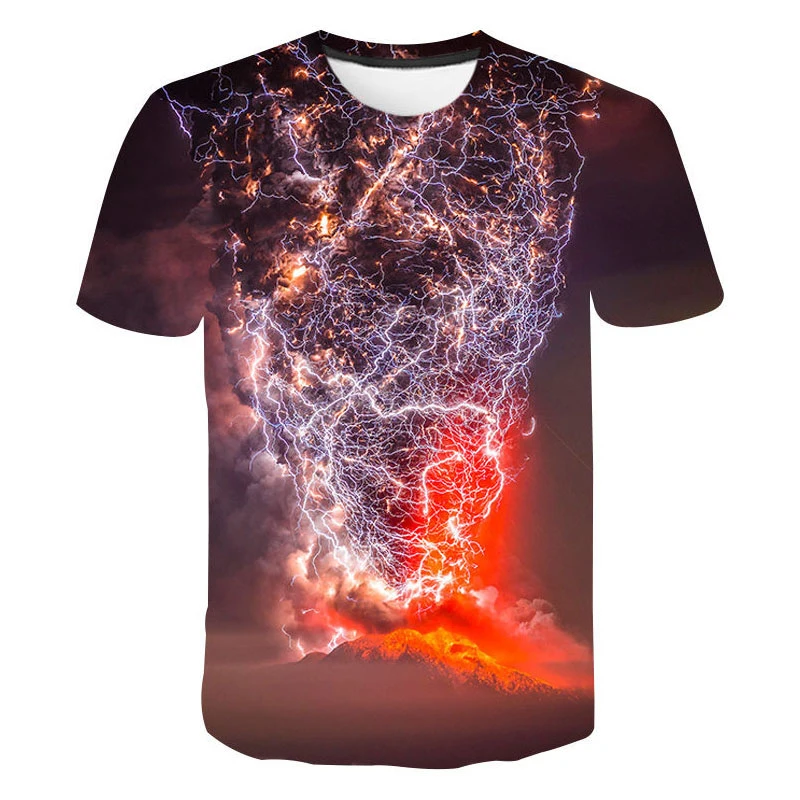 تي شيرت صيفي أنيق برسومات البرق الرائعة تي شيرت رجالي غير رسمي ملابس الشارع ثلاثية الأبعاد مطبوعة رياضية ترفيهية كبيرة الحجم تي شيرت علوي #3