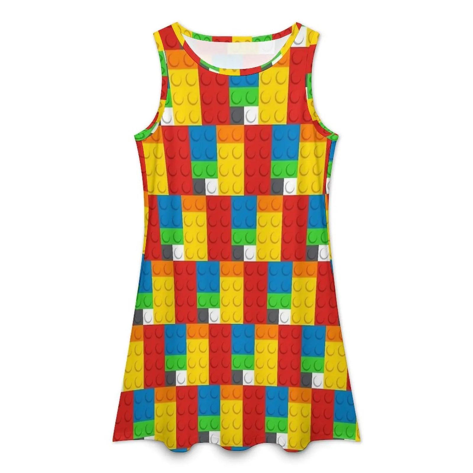 Master Builder Multicolor Brick Print Casual Dress Sleeveless Elegant Dresses Women O Neck Basic Dress Daily Graphic Vestido