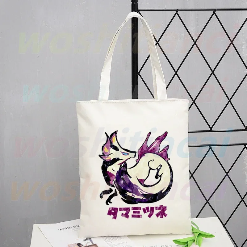 Monster Hunter Cartoon Fashion Japanese Game Canvas Tote Bags for Ladies Handbags Kawaii Cute Bolsa Portable Shopping Shoulder