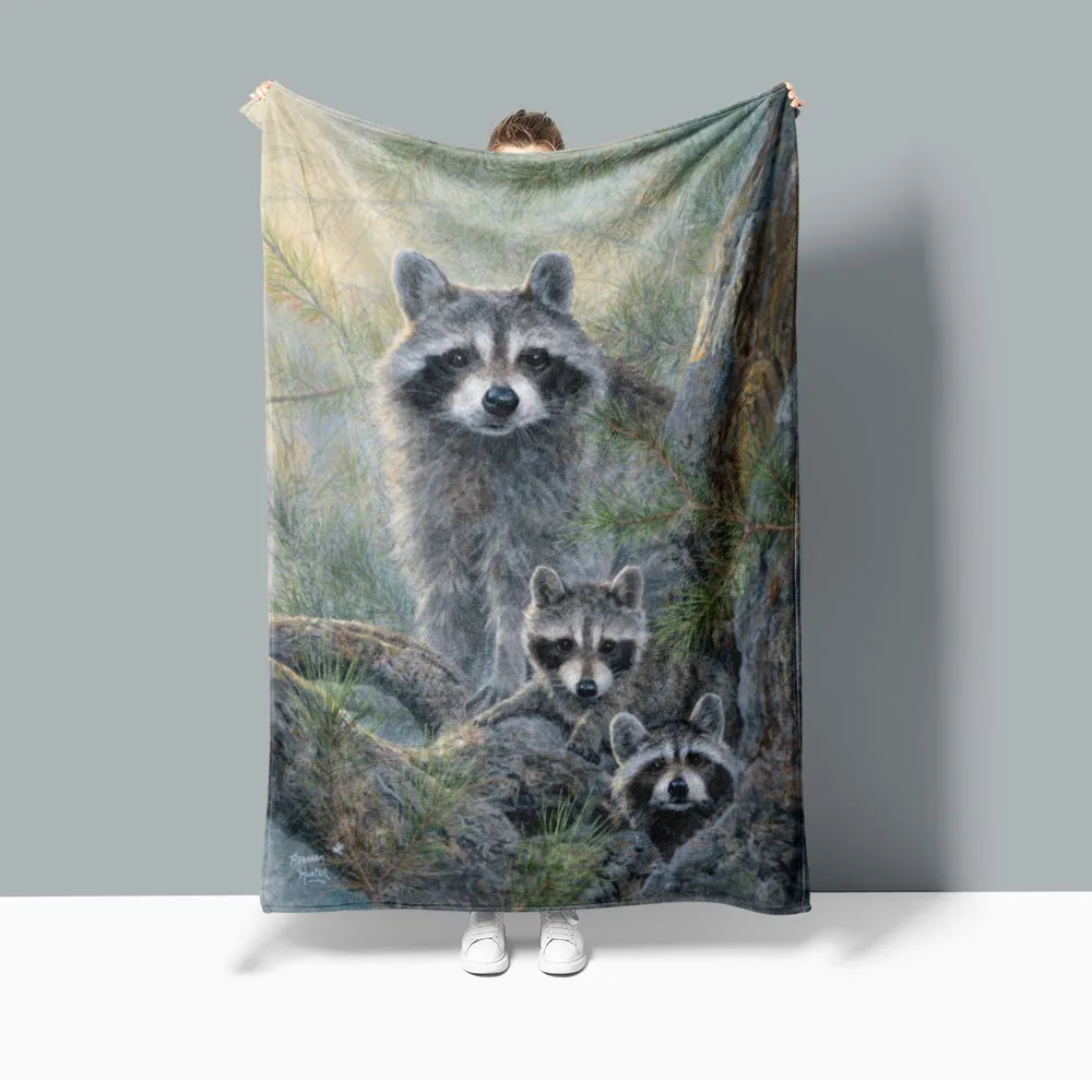 Canadian The Raccoons Sherpa Plush Blanket,Wearable Thermal Throw Blanket As Gift For Children