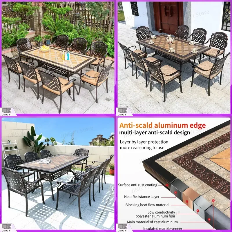 

8 Seater Outdoor Dining Table Set Aluminum Garden Restaurant Tables and Chairs Metal Patio Furniture for Backyard BBQ Camping