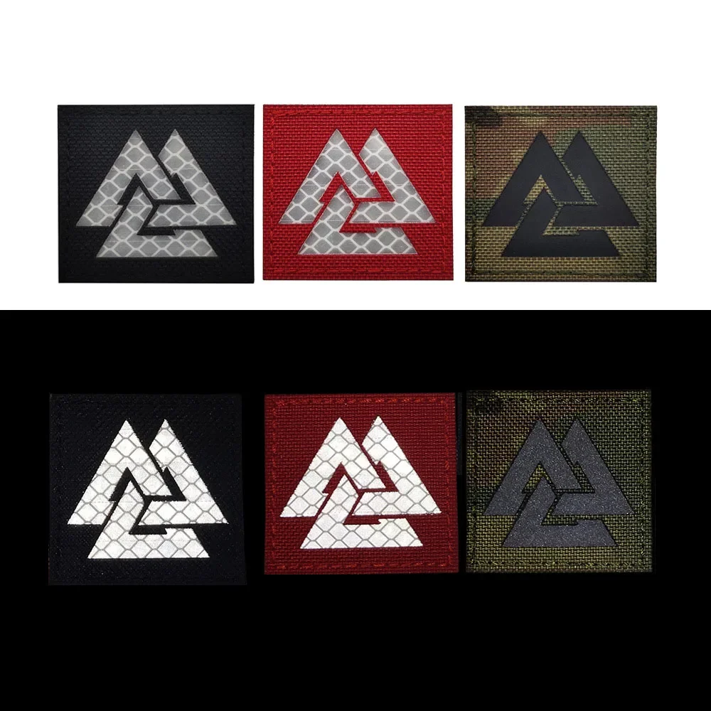 IR Infravermelho Reflexivo Bordado Viking Patch Valknut Valhall Tactical Applique Gancho Loop Badge para Capacete Mochila Jaqueta