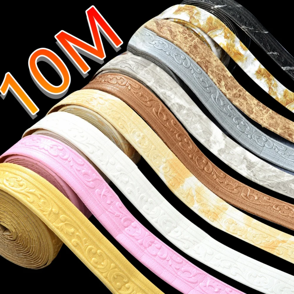 Flexible Self-Adhesive Wall Trim 10mX8cm 3D XPE Foam Wallpaper Border Waterproof Wall Cladding For Home Ceiling Door Frame Lines